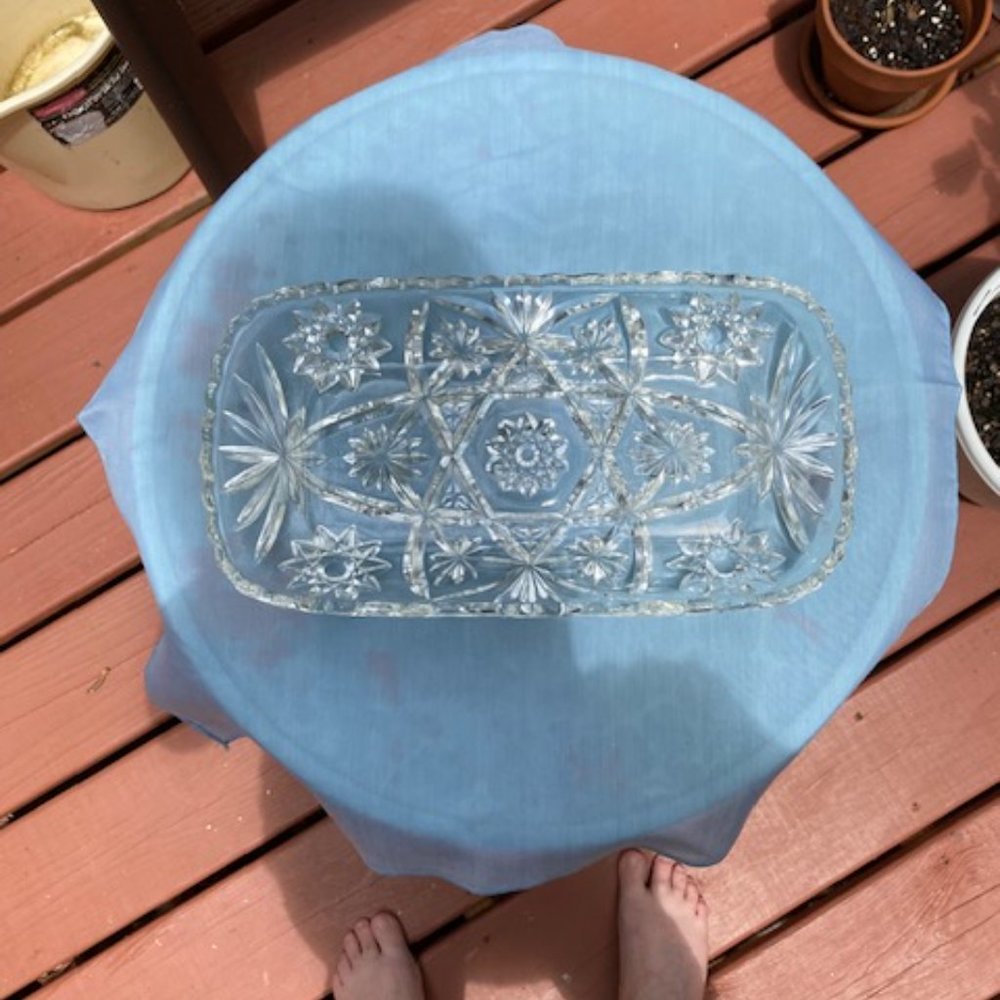 Vintage cut glass rectangular serving dish